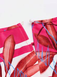 SHEIN LUNE Váy in hoa cổ tròn tay ngắn, thường ngày và ngày lễ - Màu đỏ tím - Xem 4