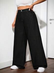 Dripcurv Jeans droits amples et décontractés grande taille, noir, mode polyvalente