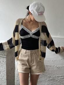 FRIFUL Women Colorblock Striped Long Sleeve Cardigan,Fall Women Clothes - Blue - View 4