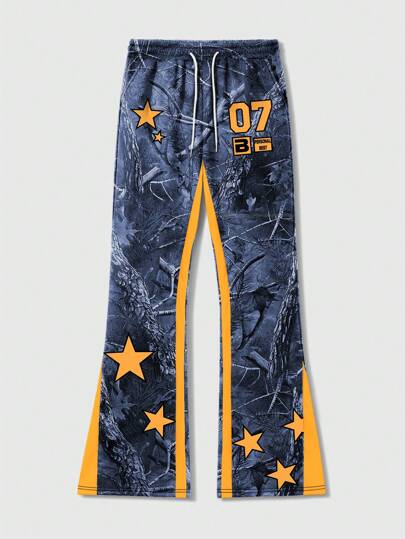 Street Life Pantalones de chándal informales con efecto de patchwork de camuflaje y bloqueo de colores para hombre