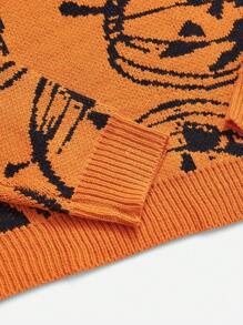 SHEIN Unity Women Halloween Pumpkin Pattern Orange Sweater, Knit Pullover Fall Winter - Orange - View 5