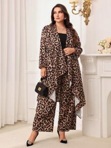 Modelyn 2pcs Plus Size Leopard Print Long Sleeve Jacket And Pants Casual Set - Multicolor - View 5