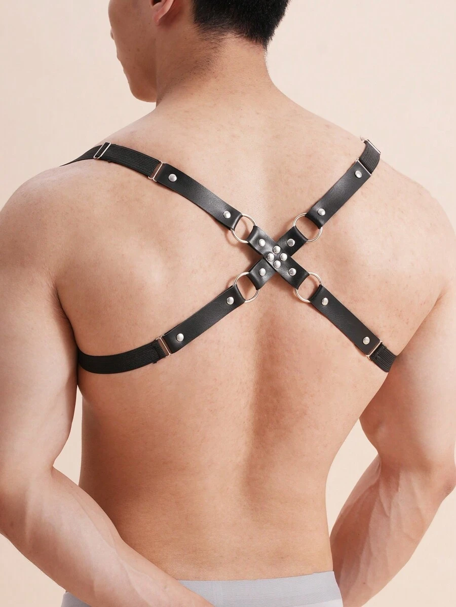 Men's Round Ring Linked Suspenders Underwear Accessories - Black - View 1