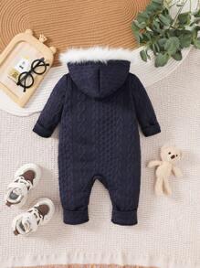 SHEIN 男婴长袖纽扣装饰连体衣