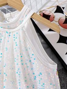 3pcs/Set Girls & Mommy Matching Sequin Decor Sleeveless High-Low Hem Dress Formal Gown For Party, Sold Separately