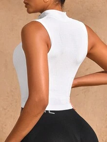 Lifespree 女士纯色简约日常无缝无袖运动背心 - 白色 - 查看 2