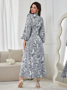 Modelyn Vestido largo de noche para mujer con estampado tie-dye, cuello alto y mangas farol