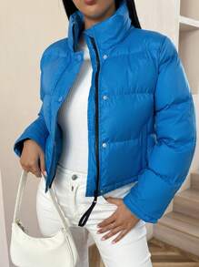 Chiquease 女士绗缝冬季服装夹棉加厚外套适合分层穿着 - 藍色 - 查看 4