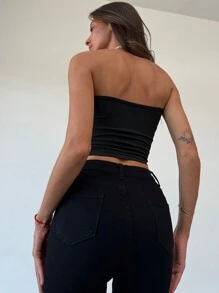 Aloruh 女士优雅无袖镂空花卉装饰上衣，夏季 - 黑色 - 查看 3