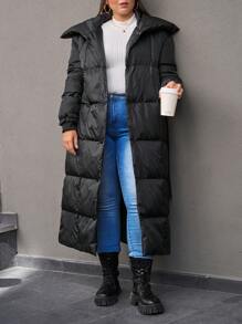 RueChic Plus Women's Belted Long Padded Jacket - Black - View 6