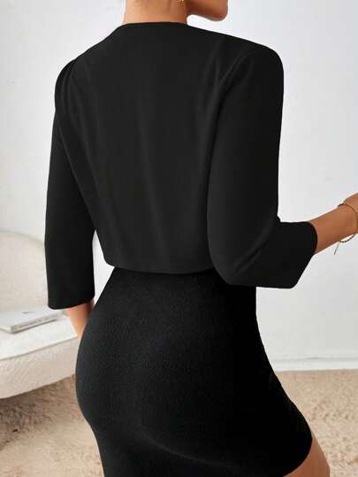 SHEIN Essnce Blazer de moda casual y de negocios con frente abierto y plisado, de manga larga, para otoño/invierno