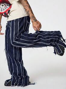 PAVTROS Quần Jeans Ống Loe Miếng Dán Denim Xanh Đậm Cho Nam - Rửa tối - Xem 5