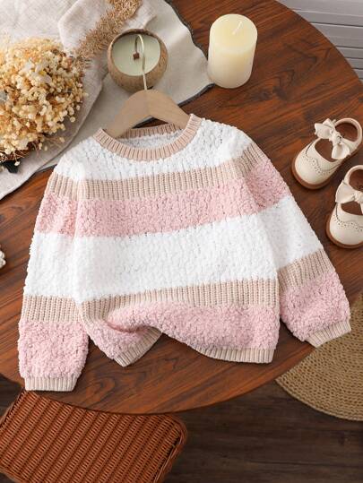 Genkimix Kids Suéter versátil y lindo para niñas jóvenes, jerseys de cuello redondo de manga larga tejidos, tela suave y esponjosa, estilo casual elegante y dulce, cómodo para combinar con faldas y pantalones, apropiado para el otoño e invierno, ideal para Halloween, Navidad, Año Nuevo y varias fiestas