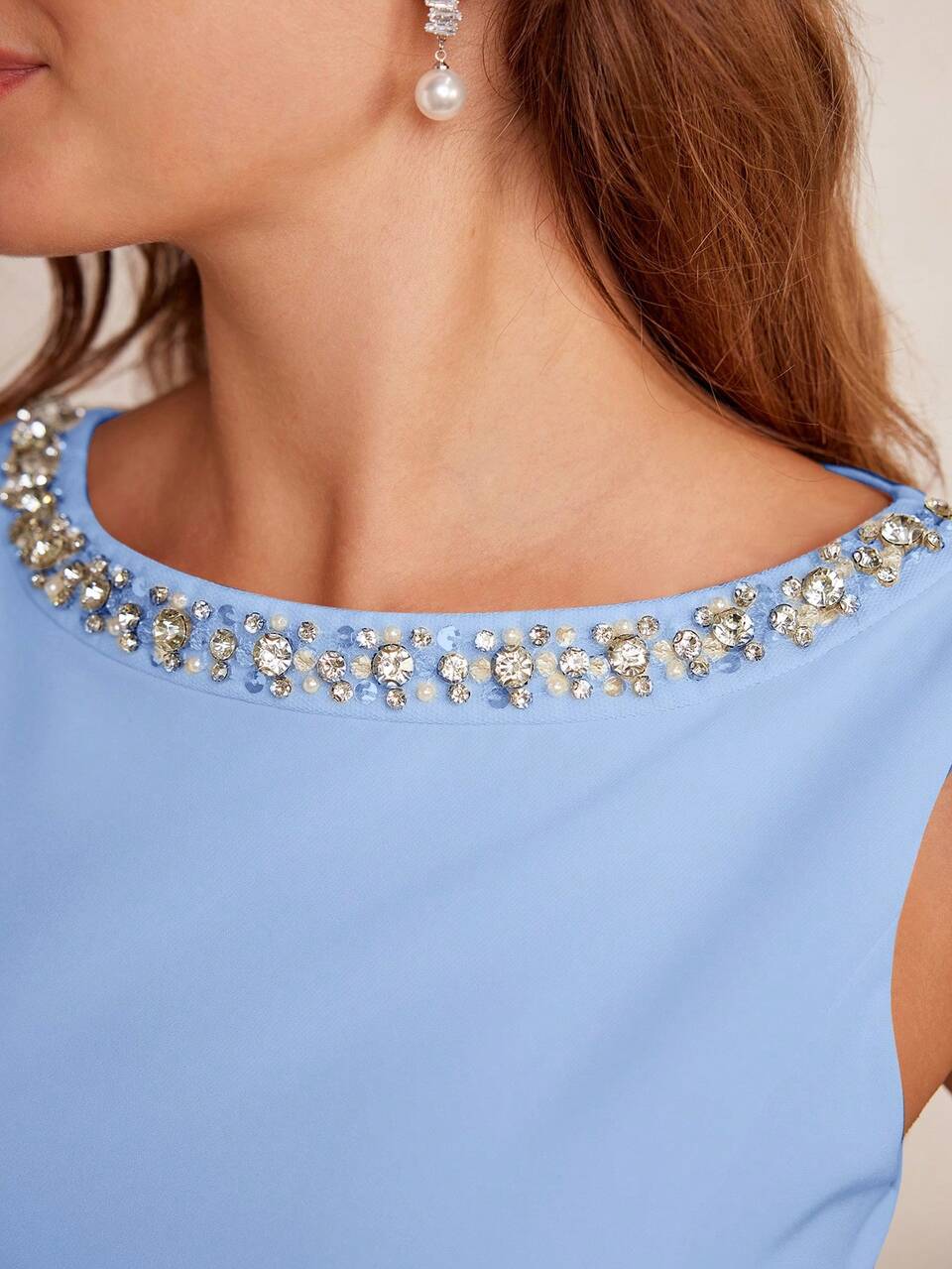 MOTF Classy CLASSY RHINESTONE DETAIL SLEEVELESS MIDI DRESS