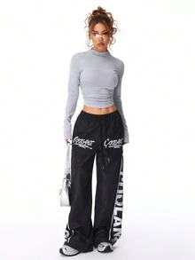 SHEIN EZwear Women's Casual With Fleece Slim Fit T-Shirt - Grey - View 3