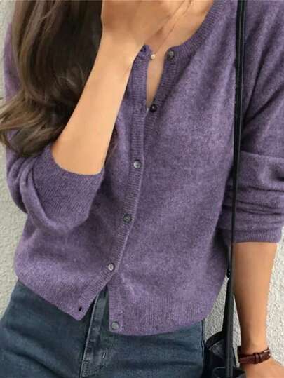 INAWLY Cárdigan corto casual de mujer de manga larga y un solo botonadura, de unicolor, para otoño e invierno, Top de manga larga