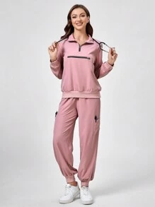 TaskEZ 2 stuks effen kleur split voor rits lange mouw minimalistische top en broek uniform scrub set