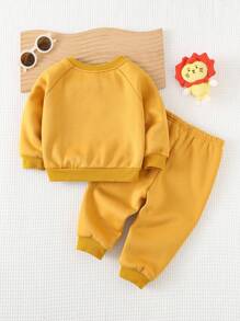 Cozy Pixies 2 pezzi/set Felpa con cappuccio a maniche lunghe e pantaloni con cordoncino stile leone per neonato maschio