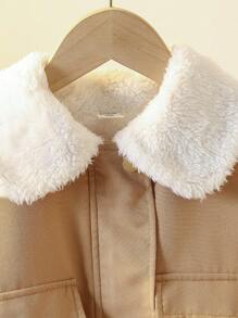 青少年女孩加厚长袖连帽外套，带口袋和腰带，保暖 - 彩色 - 查看 4