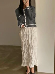 DAZY 女式撞色开衫，秋季女装 - 灰色 - 查看 5