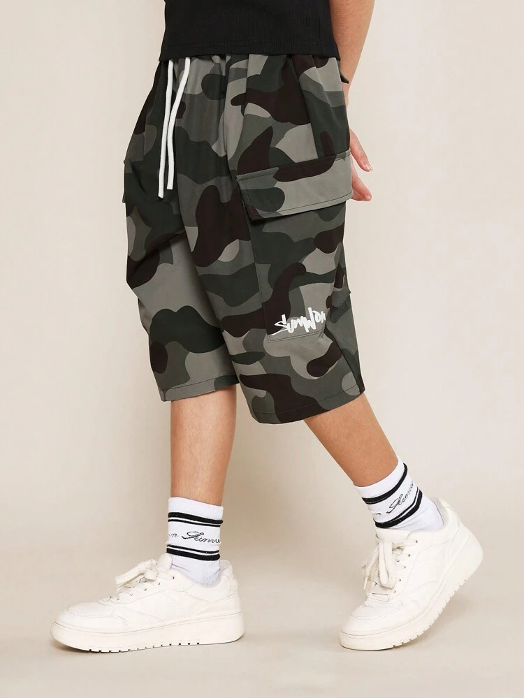 Conjunto de 2 peças com Regata e Shorts Cargo Camuflada para Meninas Pré-Adolescentes