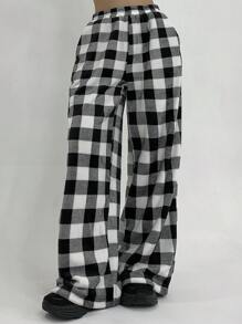 DAZY Quần nỉ kẻ caro có dây rút eo cho nữ - Đen và trắng - Xem 6