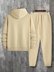 Manfinity Homme Bộ đồ nam 2 món gồm áo hoodie và quần nỉ giữ nhiệt in chữ, thích hợp cho mùa thu đông, bộ đồ nam giữ nhiệt phong cách đường phố. - Màu Khaki - Xem 2