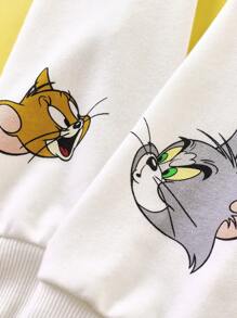 TOM & JERRY X SHEIN 1 pieza Sudadera oversize de hombros caídos con estampado de dibujos animados para niño preadolescente en blanco - Blanco - Ver 13
