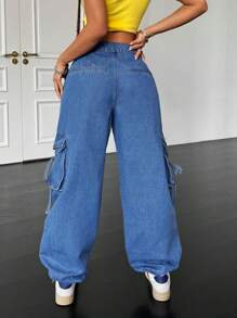 SHEIN Essnce 女士休闲宽松工装牛仔裤，蓝色