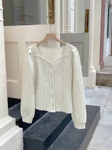 DAZY Áo crop top tay dài cổ vuông ôm sát dành cho nữ - Màu be - Xem 8
