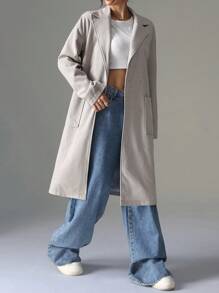 SHEIN EZwear Abrigo de mezcla de punto texturizado de longitud media para mujer - Albaricoque - Ver 5