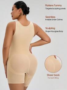 1件女士收腹塑身連身衣，腰部束腰器，臀部提升器和三分長度，適合層疊穿著 - 杏色 - 查看 3