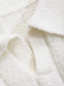 DAZY 简约罗纹针织翻领迷你长款休闲连衣裙秋冬睡衣 - 白色 - 查看 7