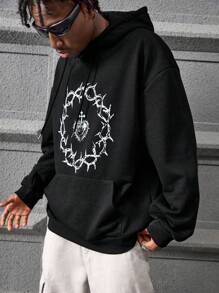 PAVTROS Luźny krój męska bluza z kapturem z długim rękawem i nadrukiem w kreskówkowe wzory, Halloween