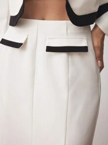 BizChic Black & White Color Block Waist Fitted Mermaid Skirt Suit, Christmas & New Year Outfit, - Black and White - View 6