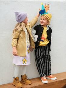 SHEIN 1pc Young Girl Cute/Vintage/Casual/Back To School Funny Cartoon Star Print Basic Short Skirt, Suitable For Home And Outdoor