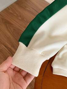 2pcs/Set Young Boys Letter, Star & Number Multicolor Print Polo Collar Half-Zip Sweatshirt And Contrast Color Pants, Comfortable And Breathable For Daily Wear, Outdoor Activities, Travel, School, Autumn/Winter - Green - View 5