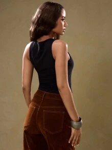 MUSERA 性感水钻美味图案露脐背心印花T恤，适合度假、春夏节日等场合 - 黑色 - 查看 2