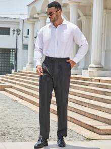 Manfinity Mode Plus Size Men's Striped Print Dress Pants - Black - View 5