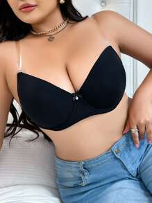 1 pieza Sujetador negro sin espalda y sin tirantes de moda minimalista, talla grande