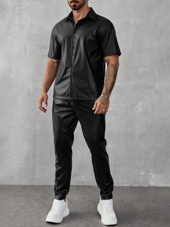 Manfinity Roughcore 2-częściowy męski jednolity kolor, koszula z krótkim rękawem i spodnie