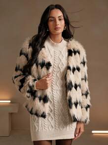 Anewsta Fluffy Fluffy Short Women's Jacket - Black and White - View 4