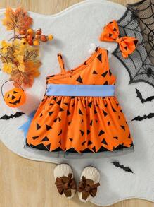 SHEIN 2 piezas Disfraz de niño/niña bebé de Halloween, estilo único mono naranja - Multicolor - Ver 2