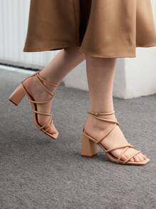 CUCCOO BIZCHIC Sandale cu curele la gleznă, cu bretele caise, toc gros, pentru navetă, întâlniri, petrecere, nuntă, vacanță Crăciun, toamnă, vacanță de revelion