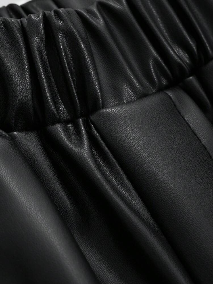 Women's Casual Solid Color Wide Leg Leather Pants Fall,Winter