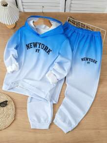 2pcs/Set Teen Boys' Casual Letter Print Hoodie Sweatshirt And Sweatpants Set, Spring & Autumn