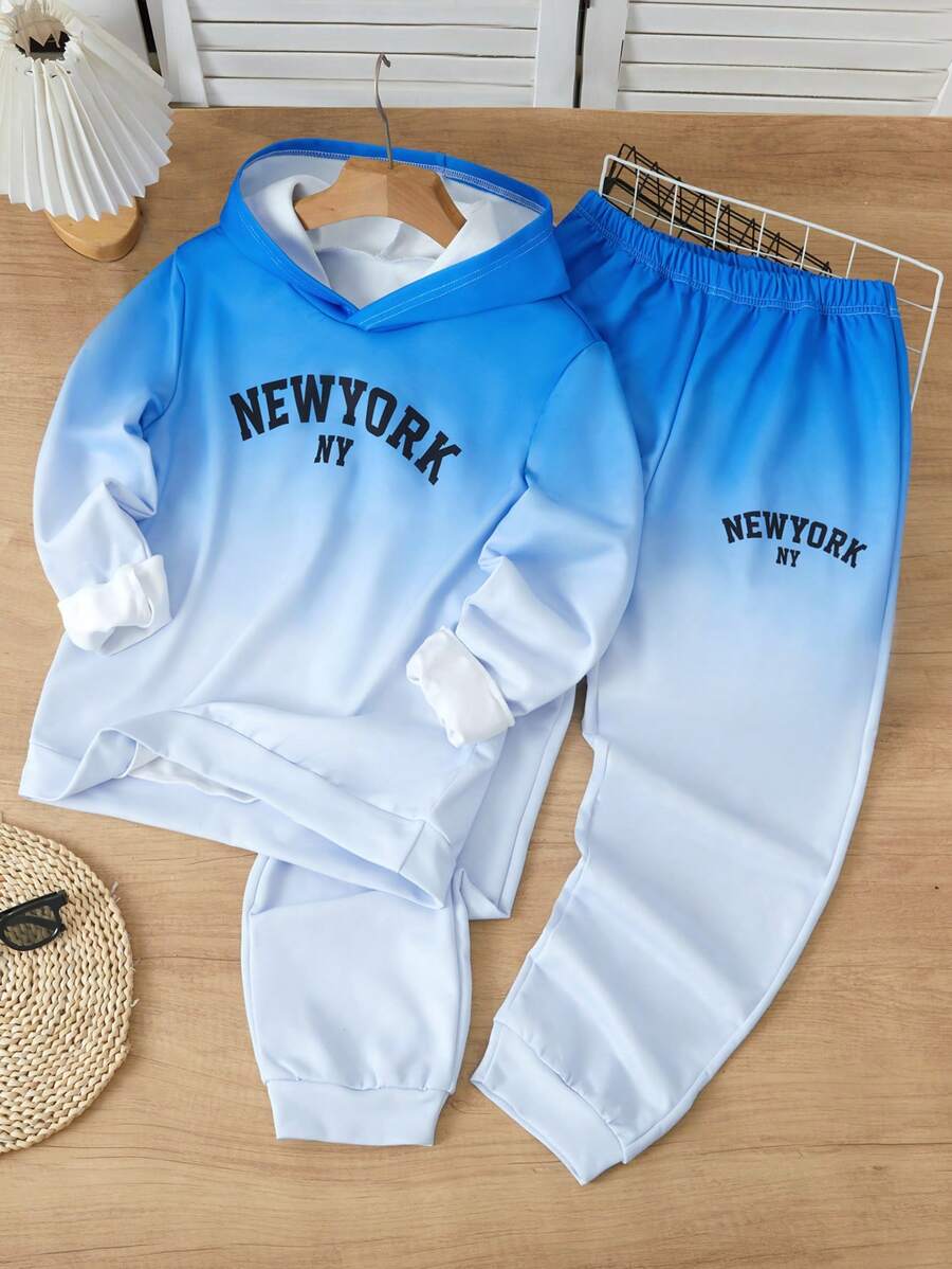 2pcs/Set Teen Boys' Casual Letter Print Hoodie Sweatshirt And Sweatpants Set, Spring & Autumn