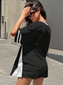 Denimoi Camiseta de fútbol holgada de bloques de color con estampado numérico, informal, de verano