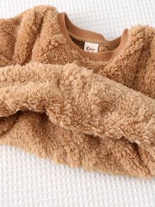 Cozy Pixies 2pcs Baby Boy Double-Sided Fleece Diamond Jacquard Crew Neck Pullover Sweatshirt & Elastic Cuff Pants Set - Brown - View 8