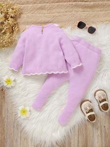 SHEIN 2pcs Newborn Baby Boy Color Block Knitted Sweater And Pants Set, Autumn/Winter